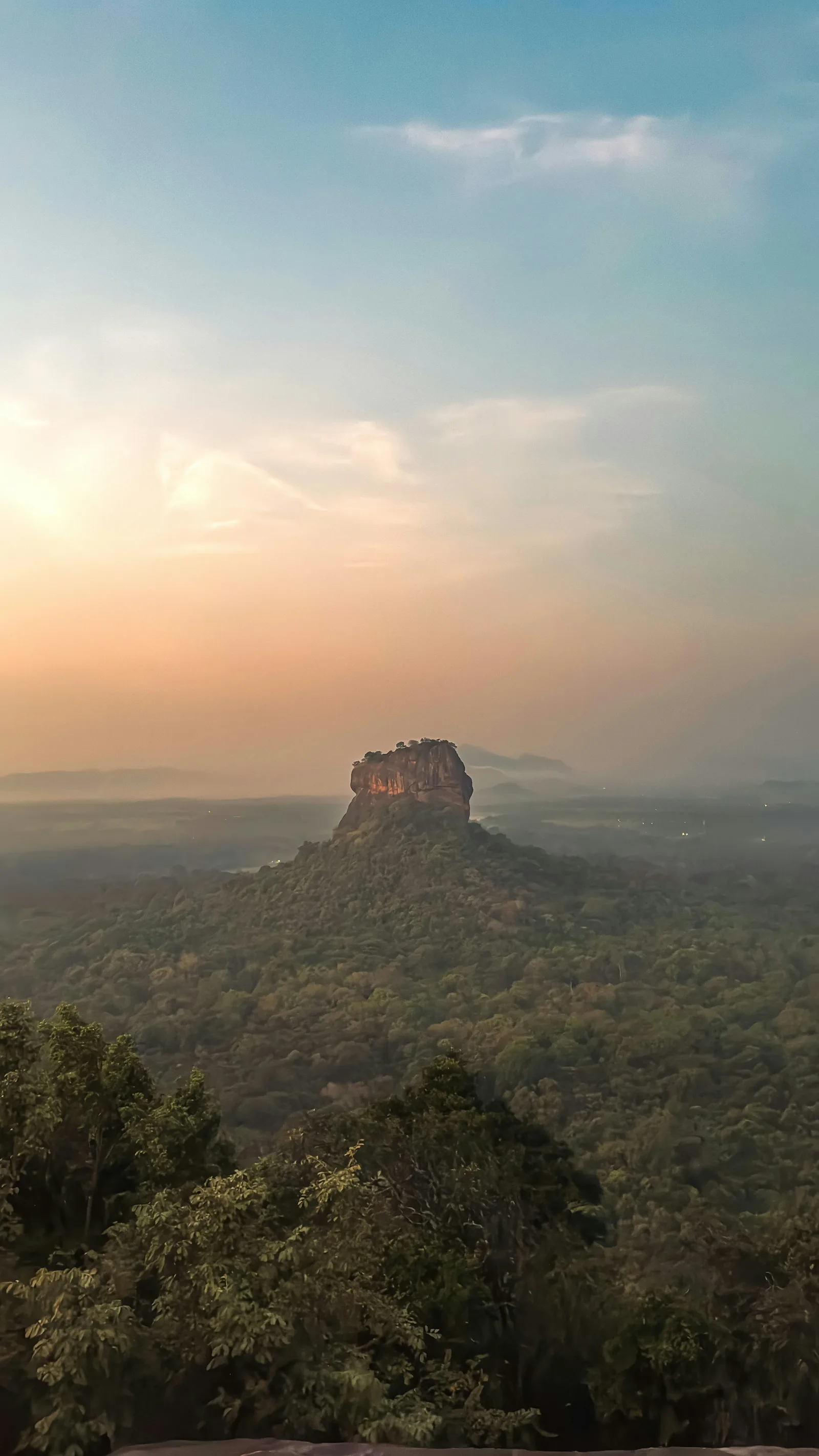 Aerial perspective of ancient Sigiriya Rock Fortress